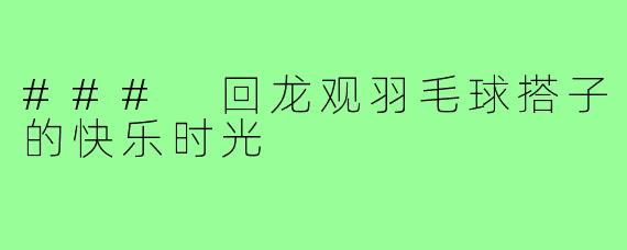 ### 回龙观羽毛球搭子的快乐时光