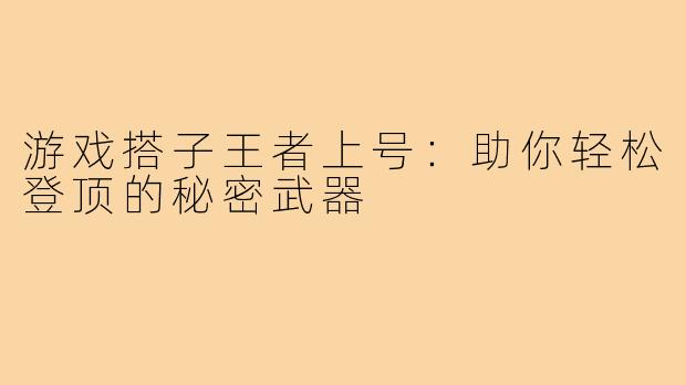 游戏搭子王者上号：助你轻松登顶的秘密武器