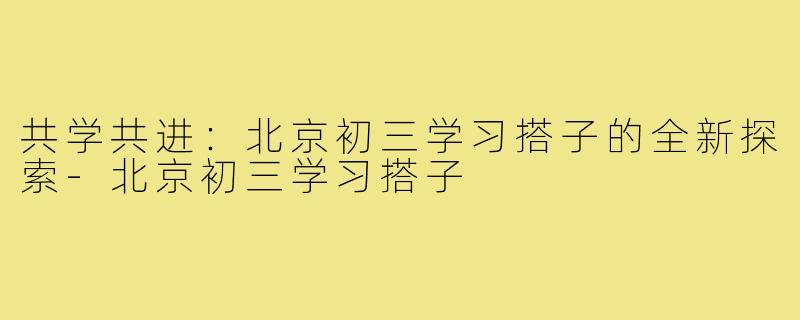 共学共进:北京初三学习搭子的全新探索-北京初三学习搭子
