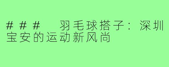 ### 羽毛球搭子:深圳宝安的运动新风尚