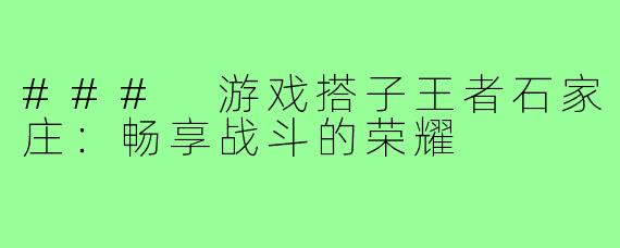 ### 游戏搭子王者石家庄：畅享战斗的荣耀