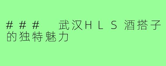 ### 武汉HLS酒搭子的独特魅力