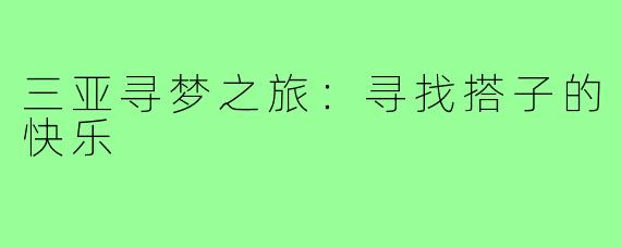三亚寻梦之旅:寻找搭子的快乐