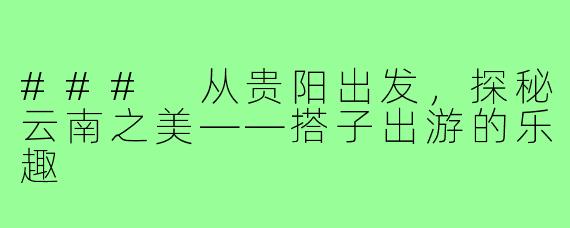 ### 从贵阳出发,探秘云南之美——搭子出游的乐趣