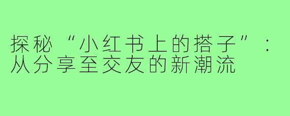 探秘“小红书上的搭子”：从分享至交友的新潮流