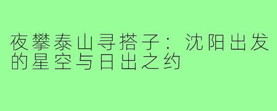 夜攀泰山寻搭子：沈阳出发的星空与日出之约