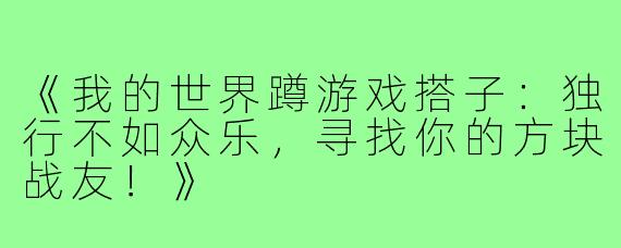 《我的世界蹲游戏搭子:独行不如众乐,寻找你的方块战友!》