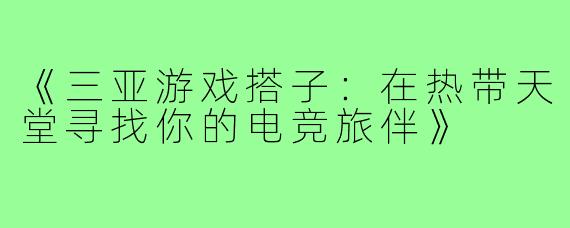 《三亚游戏搭子：在热带天堂寻找你的电竞旅伴》