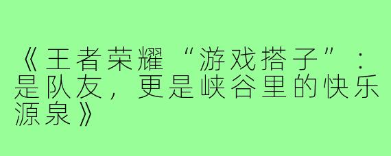 《王者荣耀“游戏搭子”：是队友，更是峡谷里的快乐源泉》