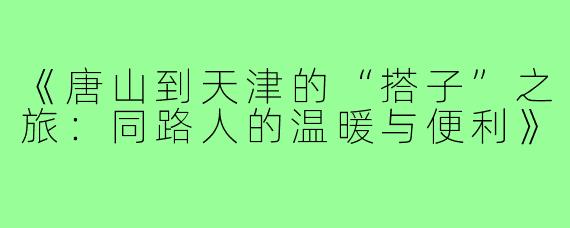 《唐山到天津的“搭子”之旅：同路人的温暖与便利》