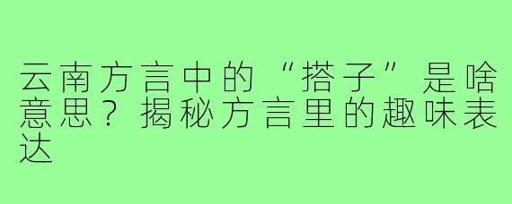 云南方言中的“搭子”是啥意思？揭秘方言里的趣味表达