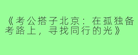 《考公搭子北京：在孤独备考路上，寻找同行的光》