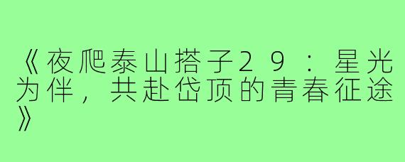 《夜爬泰山搭子29:星光为伴,共赴岱顶的青春征途》