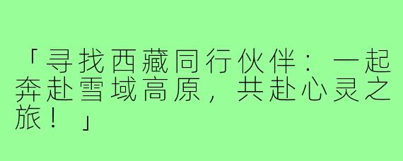 「寻找西藏同行伙伴:一起奔赴雪域高原,共赴心灵之旅!」