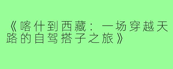《喀什到西藏：一场穿越天路的自驾搭子之旅》