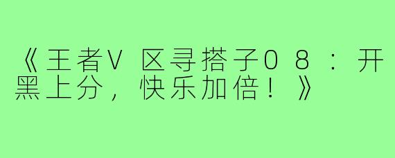 《王者V区寻搭子08:开黑上分,快乐加倍!》