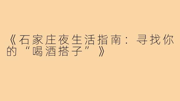 《石家庄夜生活指南:寻找你的“喝酒搭子”》