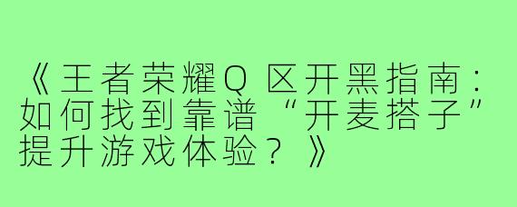 《王者荣耀Q区开黑指南：如何找到靠谱“开麦搭子”提升游戏体验？》