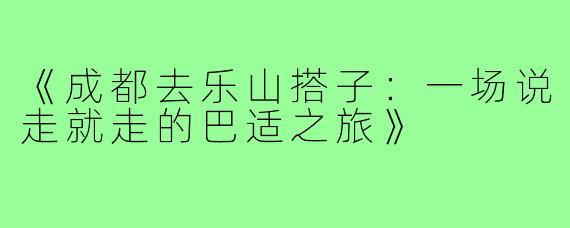 《成都去乐山搭子:一场说走就走的巴适之旅》