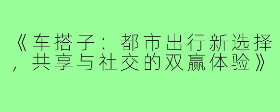 《车搭子：都市出行新选择，共享与社交的双赢体验》