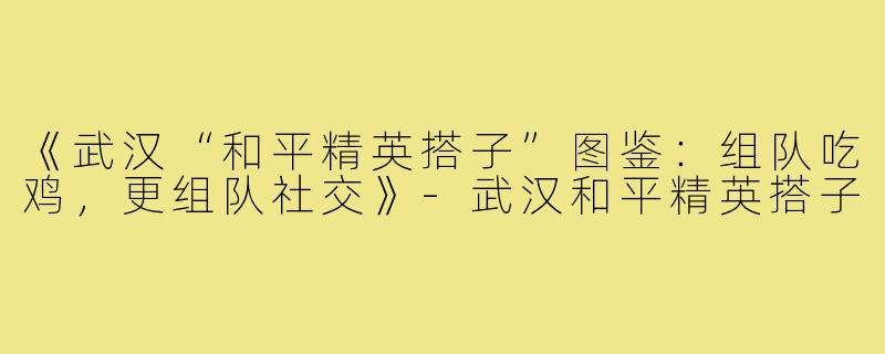 《武汉“和平精英搭子”图鉴：组队吃鸡，更组队社交》-武汉和平精英搭子