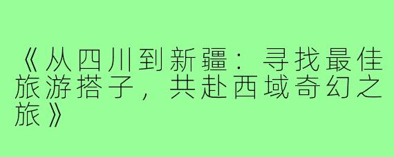 《从四川到新疆：寻找最佳旅游搭子，共赴西域奇幻之旅》