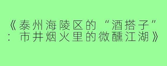 《泰州海陵区的“酒搭子”：市井烟火里的微醺江湖》