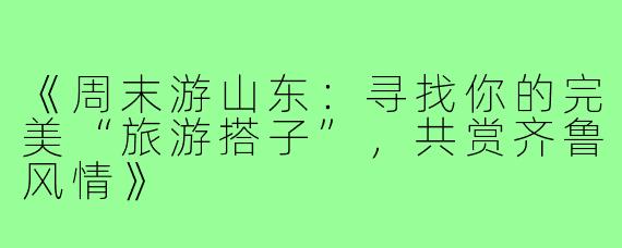 《周末游山东:寻找你的完美“旅游搭子”,共赏齐鲁风情》
