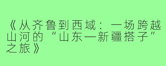 《从齐鲁到西域:一场跨越山河的“山东—新疆搭子”之旅》