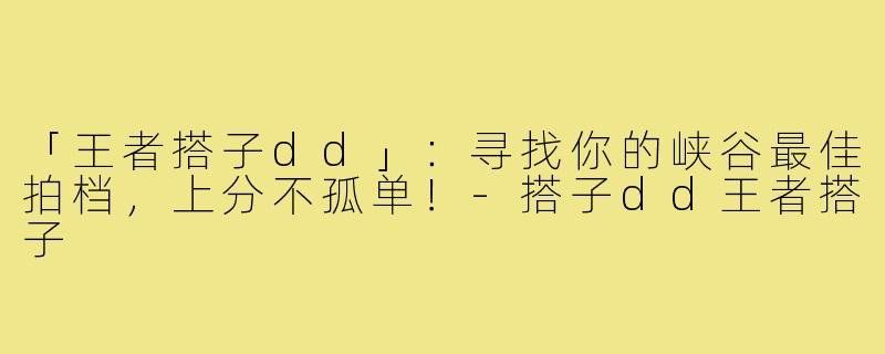 「王者搭子dd」：寻找你的峡谷最佳拍档，上分不孤单！-搭子dd王者搭子