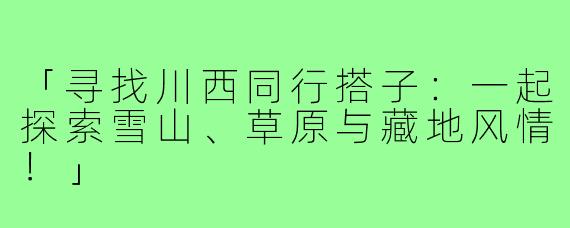 「寻找川西同行搭子:一起探索雪山、草原与藏地风情!」