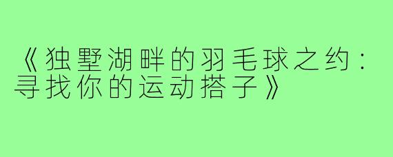 《独墅湖畔的羽毛球之约:寻找你的运动搭子》