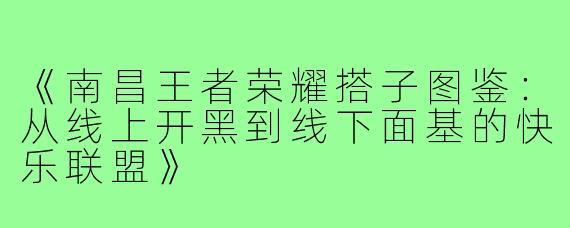 《南昌王者荣耀搭子图鉴：从线上开黑到线下面基的快乐联盟》