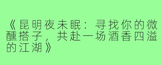 《昆明夜未眠:寻找你的微醺搭子,共赴一场酒香四溢的江湖》