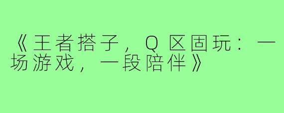 《王者搭子，Q区固玩：一场游戏，一段陪伴》