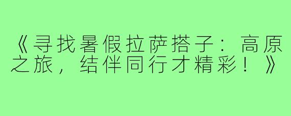 《寻找暑假拉萨搭子：高原之旅，结伴同行才精彩！》