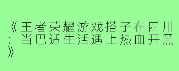 《王者荣耀游戏搭子在四川：当巴适生活遇上热血开黑》
