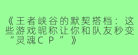 《王者峡谷的默契搭档：这些游戏昵称让你和队友秒变“灵魂CP”》