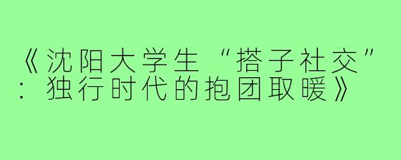 《沈阳大学生“搭子社交”：独行时代的抱团取暖》