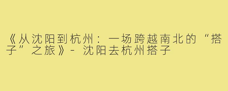 《从沈阳到杭州：一场跨越南北的“搭子”之旅》