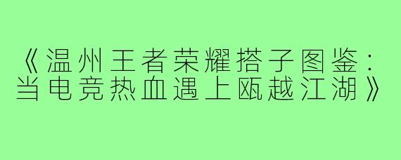 《温州王者荣耀搭子图鉴：当电竞热血遇上瓯越江湖》