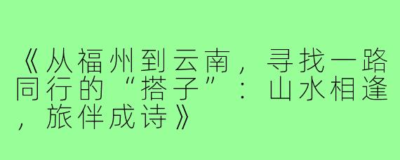 《从福州到云南，寻找一路同行的“搭子”：山水相逢，旅伴成诗》
