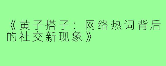 《黄子搭子:网络热词背后的社交新现象》