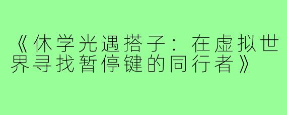 《休学光遇搭子:在虚拟世界寻找暂停键的同行者》