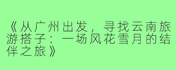 《从广州出发，寻找云南旅游搭子：一场风花雪月的结伴之旅》