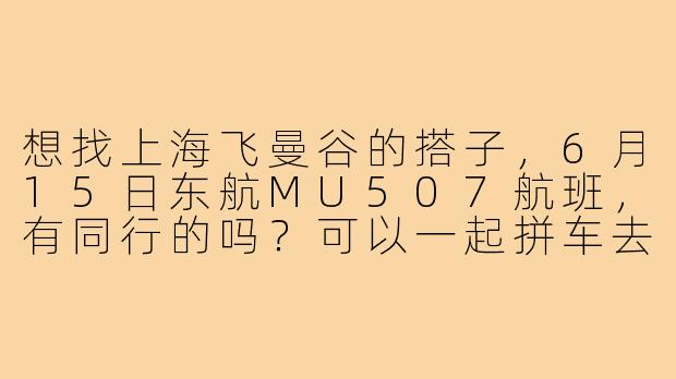 想找上海飞曼谷的搭子,6月15日东航MU507航班,有同行的吗?可以一起拼车去机场或落地后结伴游玩!-上海飞曼谷搭子