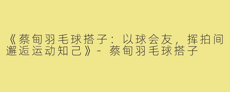 《蔡甸羽毛球搭子:以球会友,挥拍间邂逅运动知己》-蔡甸羽毛球搭子