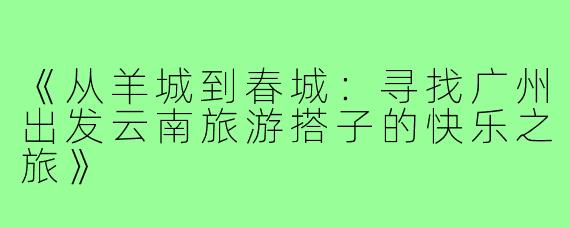 《从羊城到春城:寻找广州出发云南旅游搭子的快乐之旅》