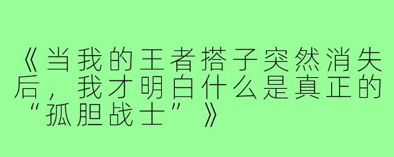 《当我的王者搭子突然消失后,我才明白什么是真正的“孤胆战士”》