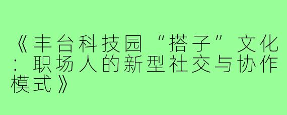 《丰台科技园“搭子”文化：职场人的新型社交与协作模式》